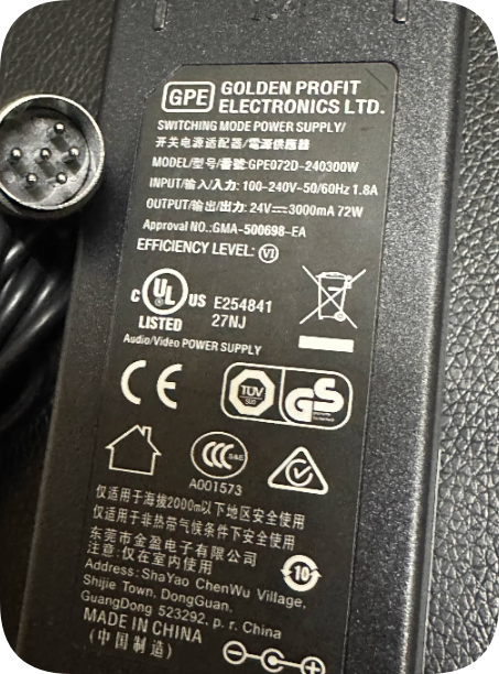 Replacement GPE Jinying 24V 3A Power Adapter GPE072D-240300W 6-Pin Core Charger