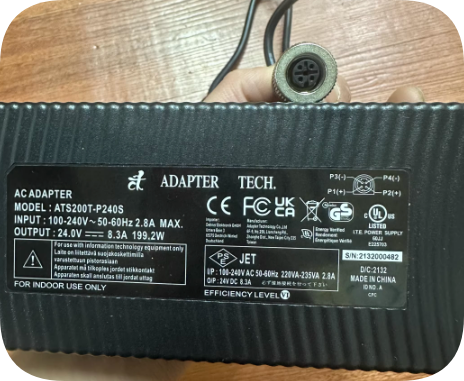 Universal Adat ATS200T-P240S Power Adapter | 24V 8.3A 200W 4-Pin Worldwide Charger for 3